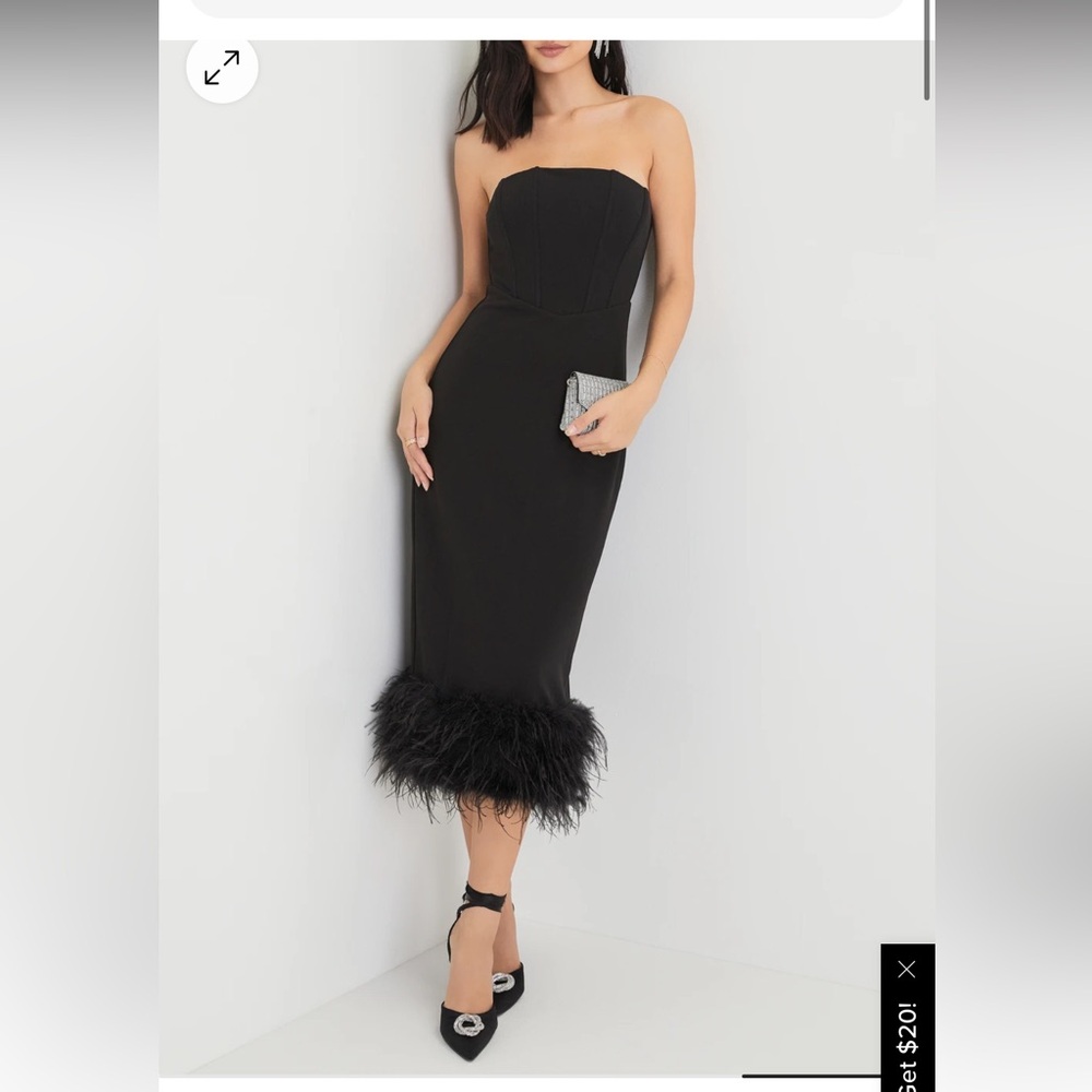 Feather trim midi dress